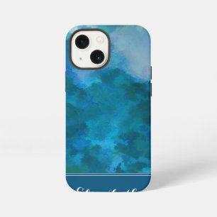 Blue & Green Modern Watercolor Custom Monogrammed iPhone 13 Mini Case