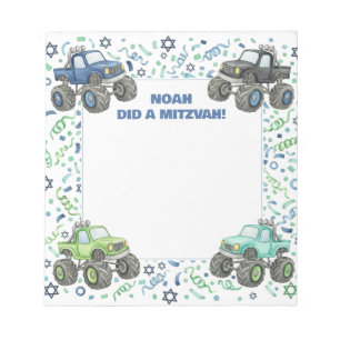 Blue Green Monster Truck Personalised Mitzvah  Notepad