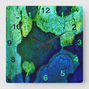 Blue Green Nature Pattern Square Wall Clock
