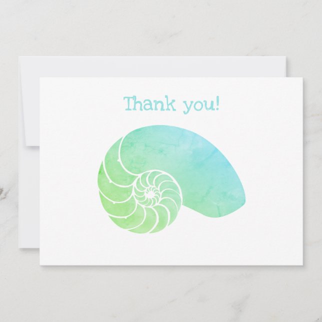 Blue Green Nautilus Flat Thank You Card (Front)