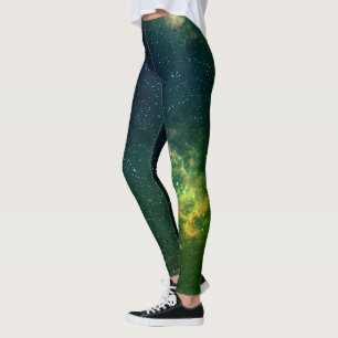 Blue Green Nebula Cloud, Milky Way Galaxy Space Leggings