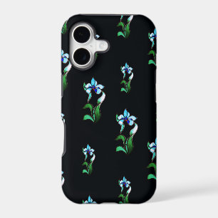 Blue green neon flowers on black