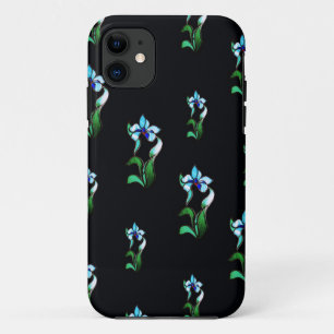 Blue green neon flowers on black Case-Mate iPhone case