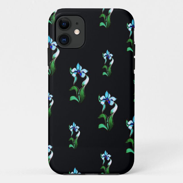 Blue green neon flowers on black Case-Mate iPhone case (Back)
