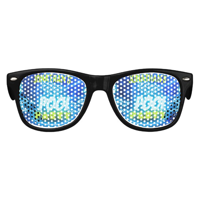 Blue Green Neon Glowing Boys Birthday Pool Party Kids Sunglasses (Front)