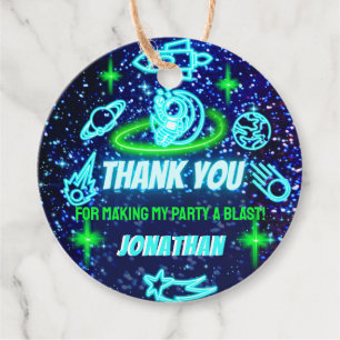 Blue Green Neon Glowing Space Planets Thank You Favour Tags