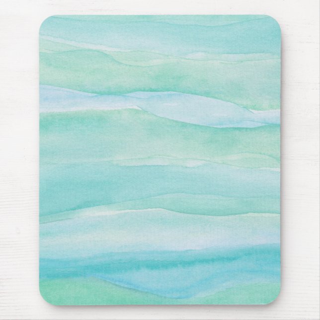 Blue Green Ocean Layers Watercolor Pattern Mouse Pad (Front)