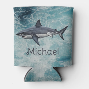 Blue Green Ocean shark fish Personalized Can Cooler