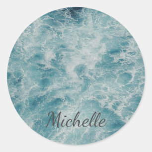 Blue Green Ocean Summer Beach Waves Custom Classic Round Sticker