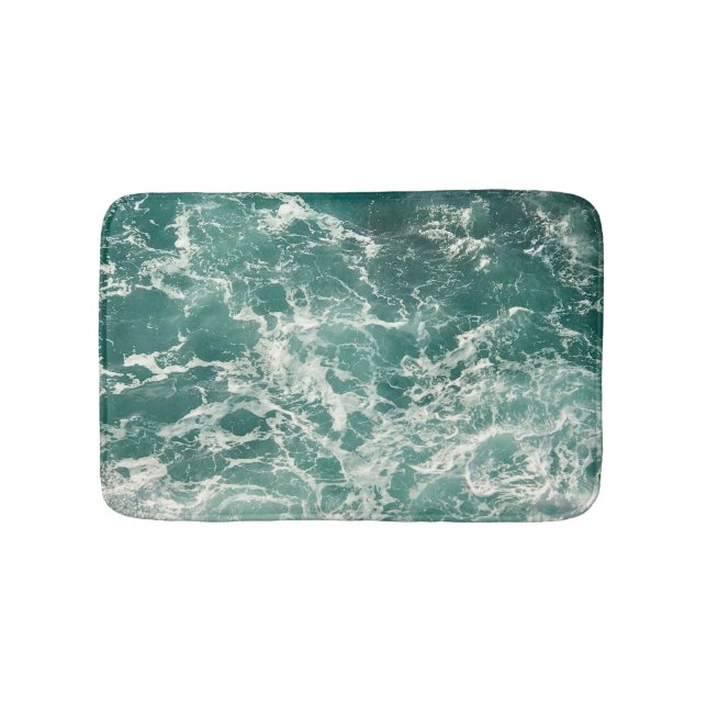 Blue Green Ocean Waves Bath Mat (Front)