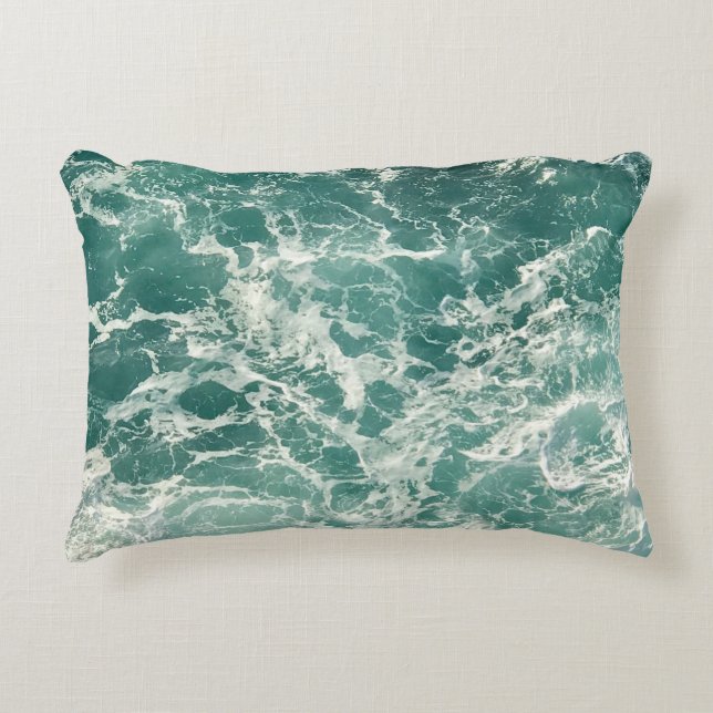 Blue Green Ocean Waves Decorative Cushion (Front)