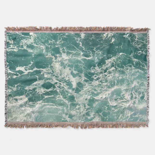 Blue Green Ocean Waves Throw Blanket (Front)