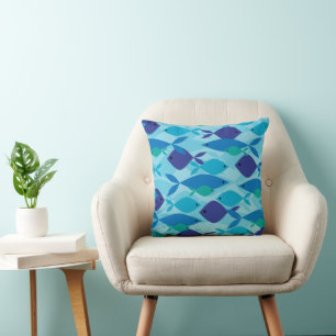 Blue Green Oceanic Fish Pattern Cushion