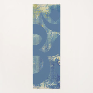 Blue Green Om Symbol Distressed Denim Personalised Yoga Mat