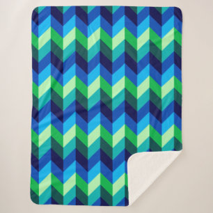 Blue Green Ombre Chevrons Large Sherpa Blanket