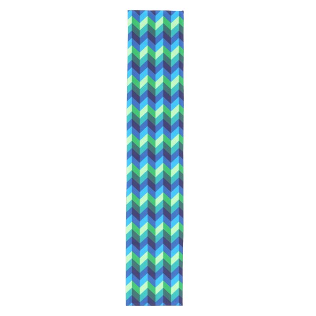 Blue Green Ombre Chevrons Medium Table Runner (Front)