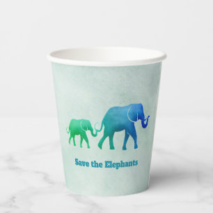 Blue Green Ombre Elephant Cow Calf Paper Cups