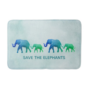 Blue Green Ombre Elephants Bath Mat