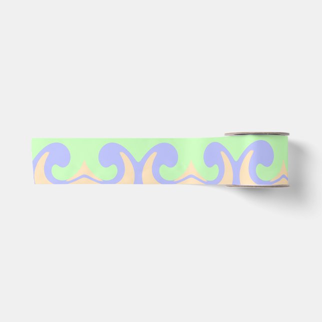 Blue green ombre fluid marble boho bold pattern  satin ribbon (Front)