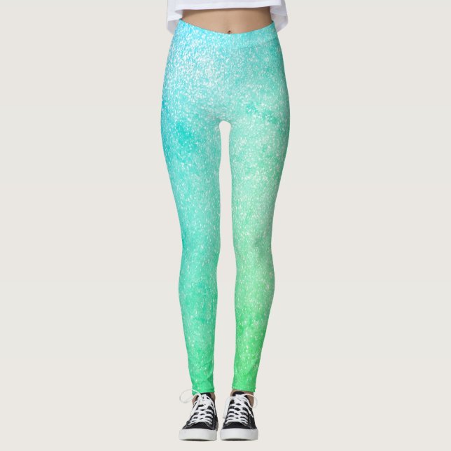 Blue Green Ombre Glitter Leggings (Front)