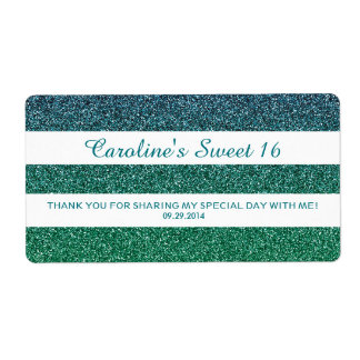 Blue Green Ombre Glitter Sweet 16 Water Bottle