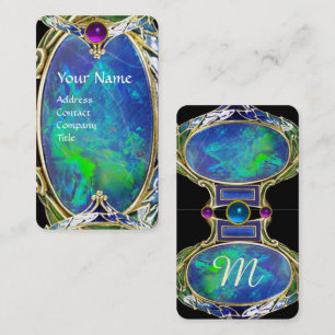 BLUE GREEN OPAL ,ART NOUVEAU GOLD JEWEL MONOGRAM BUSINESS CARD