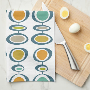 Blue Green Orange Circles Mid-Century Pattern Tea Towel