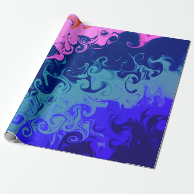 Blue Green Orange Pink Swirl Abstract Pattern Wrapping Paper (Unrolled)