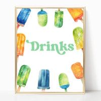 Blue Green Orange Popsicle Party Drinks Table Sign
