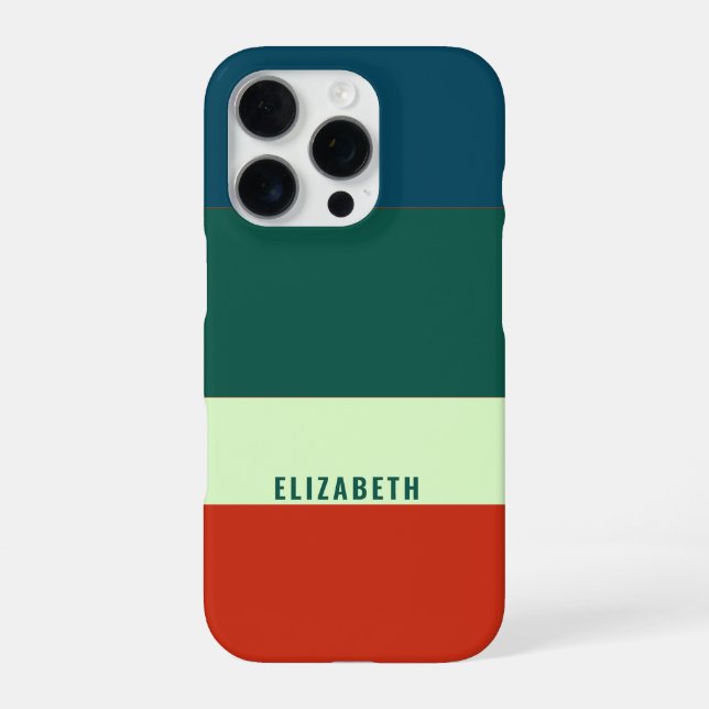 Blue, Green Orange Stripes Pattern Personalised iPhone Case (Back)