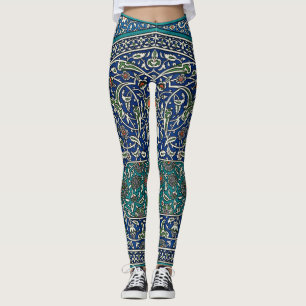 Blue Green Orange Teal Ornate Arabic Pattern Leggings