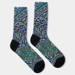 Blue Green Orange Teal Ornate Arabic Pattern Socks
