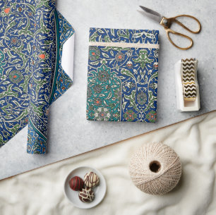 Blue Green Orange Teal Ornate Arabic Pattern Wrapping Paper