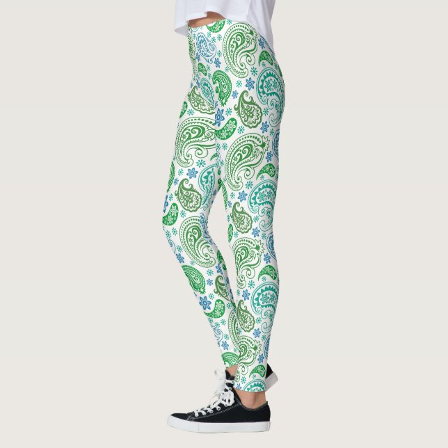 Blue & Green Paisley Pattern Leggings (Left)