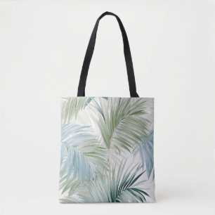Blue Green Palm Leaves Tote Bag