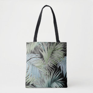 Blue Green Palm Leaves Tote Bag