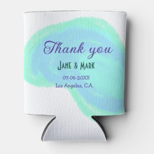 Blue green pastel thank you add couple name date can cooler