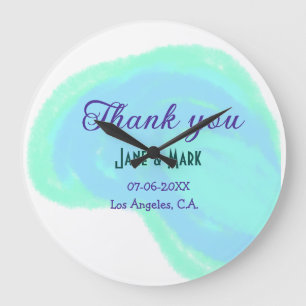 Blue green pastel thank you add couple name date large clock