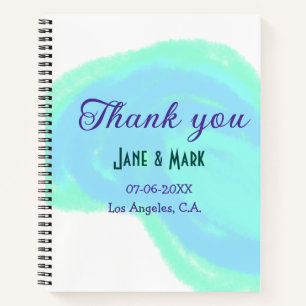 Blue green pastel thank you add couple name date notebook