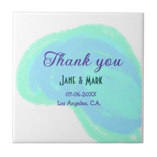 Blue green pastel thank you add couple name date tile