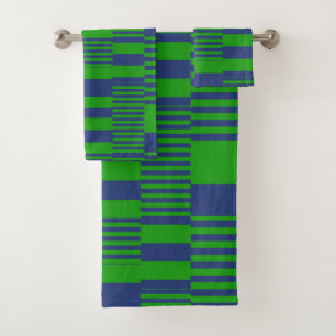 Blue Green Patchwork Stripes Design Bath Towel Set