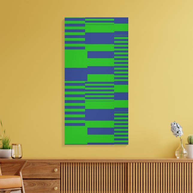 Blue Green Patchwork Stripes Design  Canvas Print (Insitu(LivingRoom))