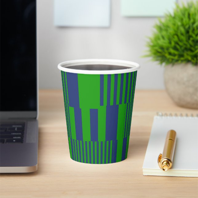 Blue Green Patchwork Stripes Design  Paper Cups (Insitu)