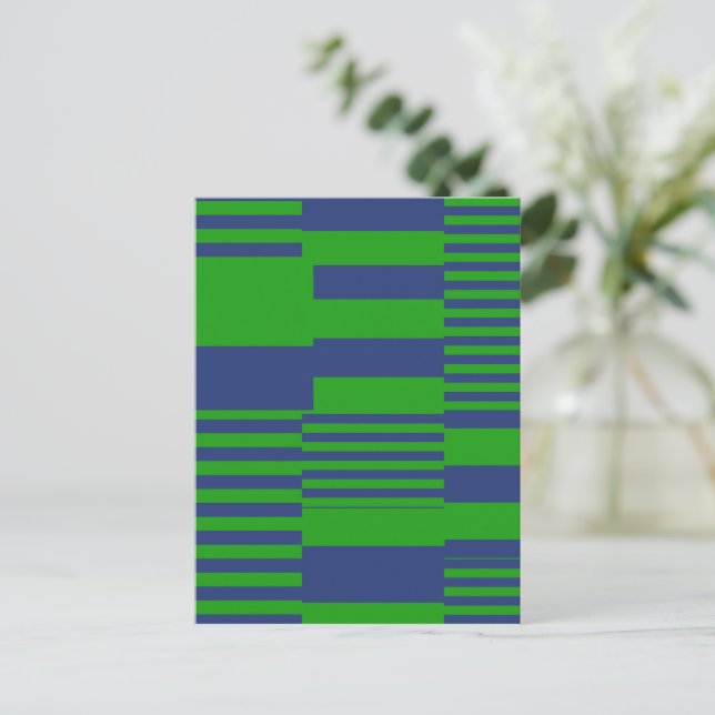 Blue Green Patchwork Stripes Design  Postcard (Standing Front)