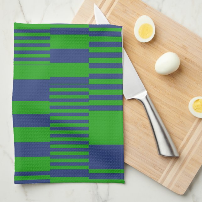 Blue Green Patchwork Stripes Design  Tea Towel (Quarter Fold)