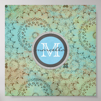 Blue Green Pattern Monogram Poster
