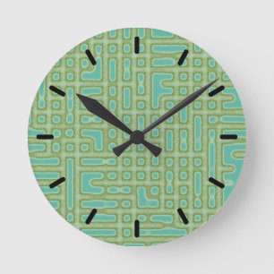 Blue Green Pattern Round Clock