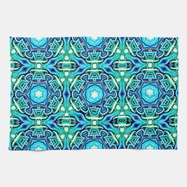 Blue Green Patterned  Kitchen Towels (Horizontal)