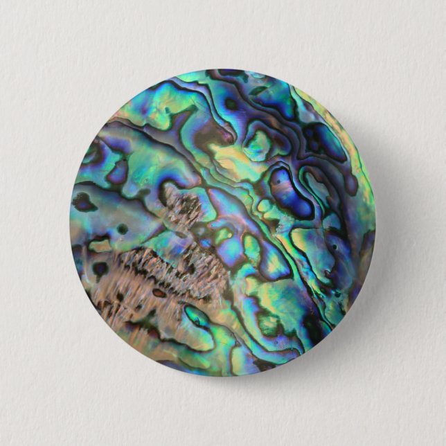 Blue green paua abalone shell detail 6 cm round badge (Front)
