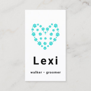 Blue Green Pawprint Heart Pet Walker Sitter Business Card